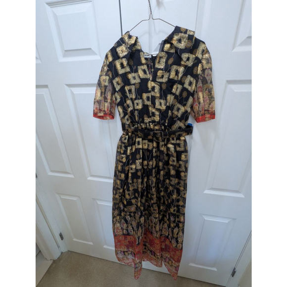 Vintage 1960s Oscar de la Renta boutique maxi dress in black and gold metallic - Picture 8 of 16